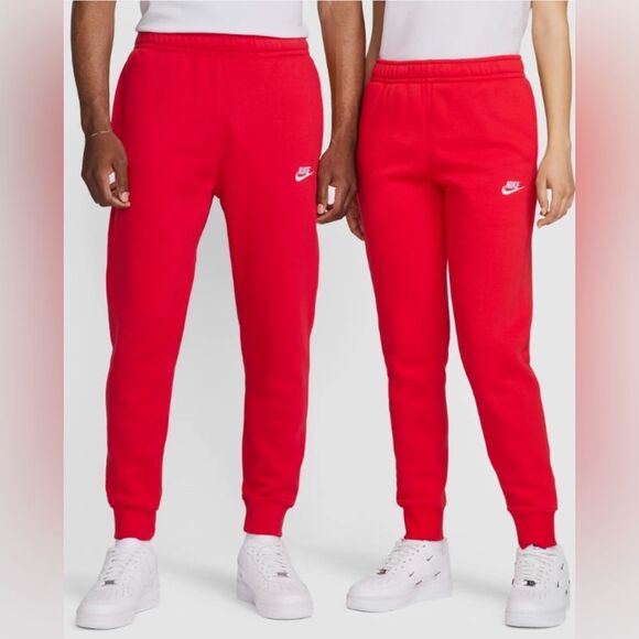 Nike Sportswear Club Fleece Mens Track Pants Red Size Medium - Picture 1 of 10